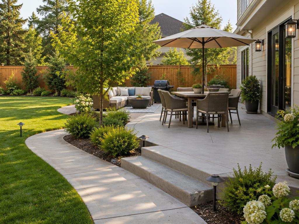 Finished concrete patio and walkway beside a Boulder home