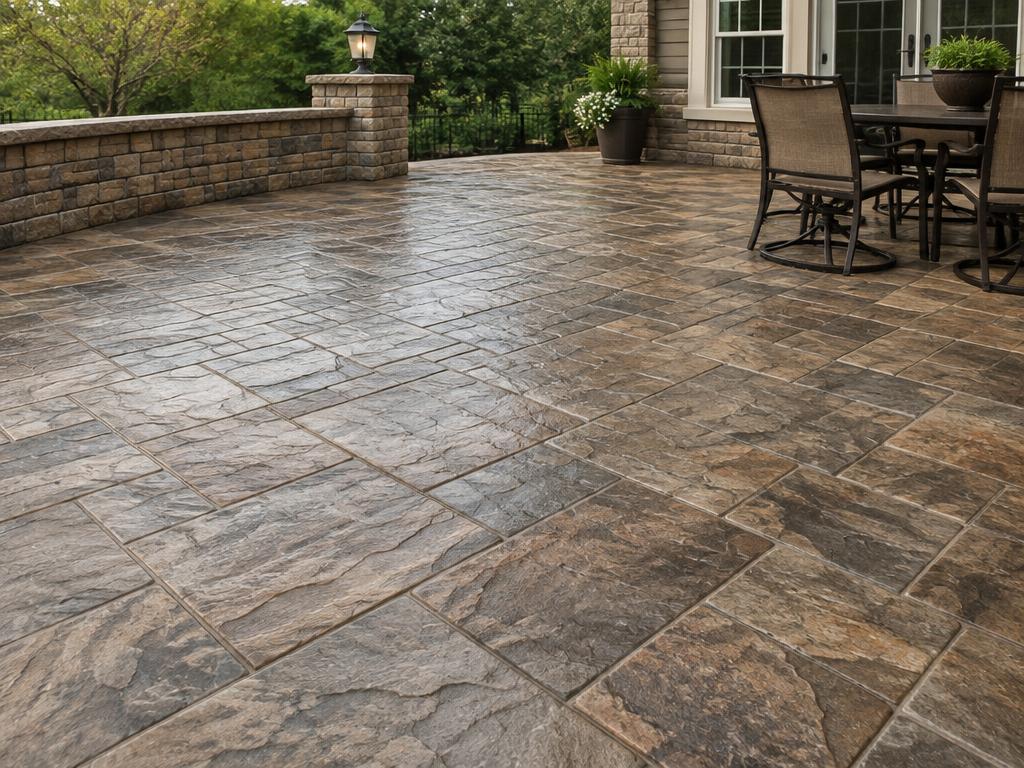 Stamped decorative concrete patio with a stone pattern finish